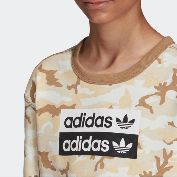Adidas Originals Youth Crewneck Sweatshirt Beige Camo - Picture 8 of 14